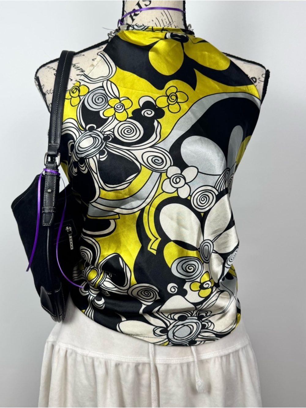 Black & Yellow Floral Print Women's Shoulder Bag